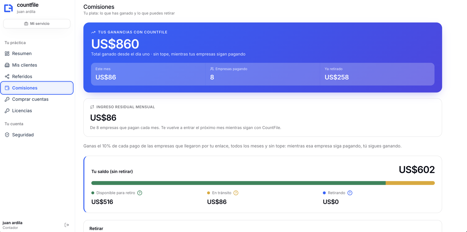 Tus ganancias con CountFile, saldo disponible y retiro