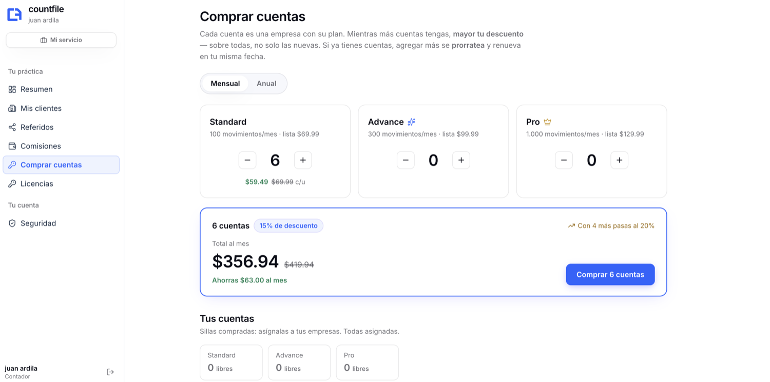Compra de cuentas para tus clientes con descuento por volumen